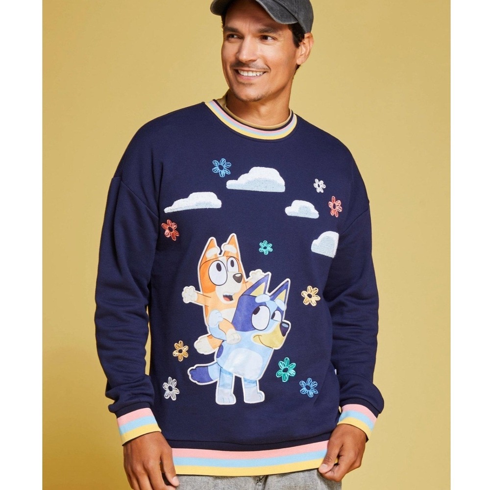 BoxLunch Bluey and Bingo Daisy Crew Sweatshirt Navy Blue Small S Kids Cartoon